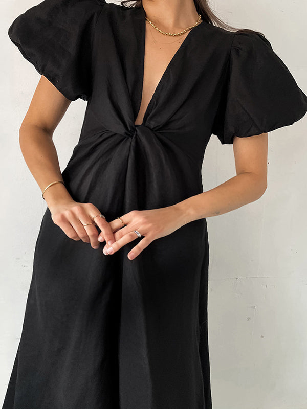 Robe longue grossesse nœud trapèze noir