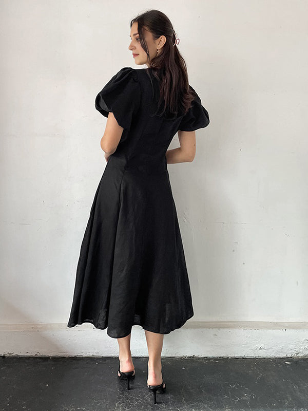 Robe longue grossesse nœud trapèze noir
