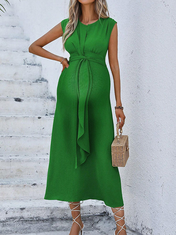 Robe longue grossesse nœud drapé vert