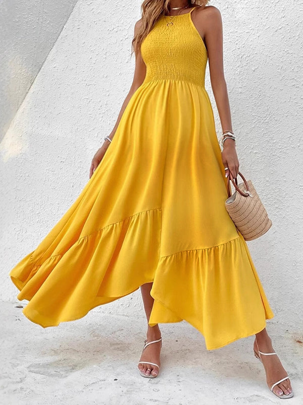 Robe longue grossesse plissé sans manches irrégulier jaune