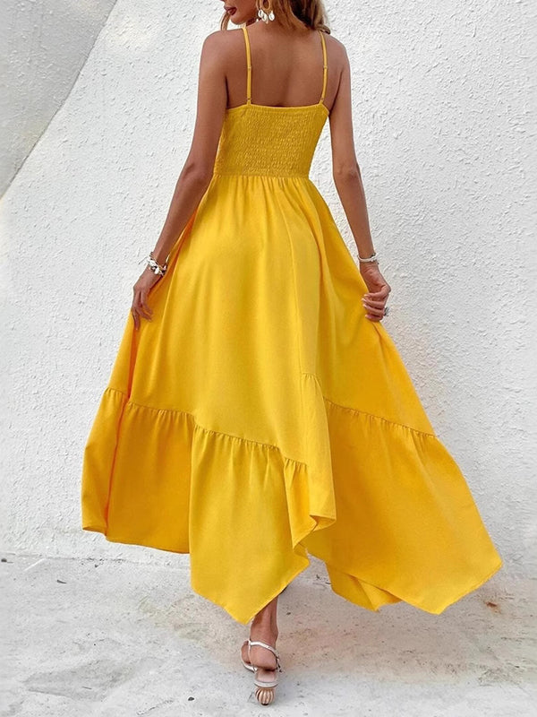 Robe longue grossesse plissé sans manches irrégulier jaune