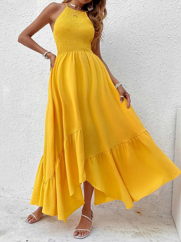 Robe longue grossesse plissé sans manches irrégulier jaune