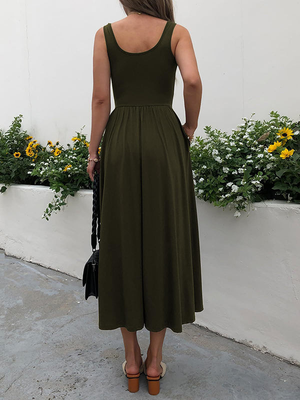 Robe longue grossesse strap sans manches vert armée