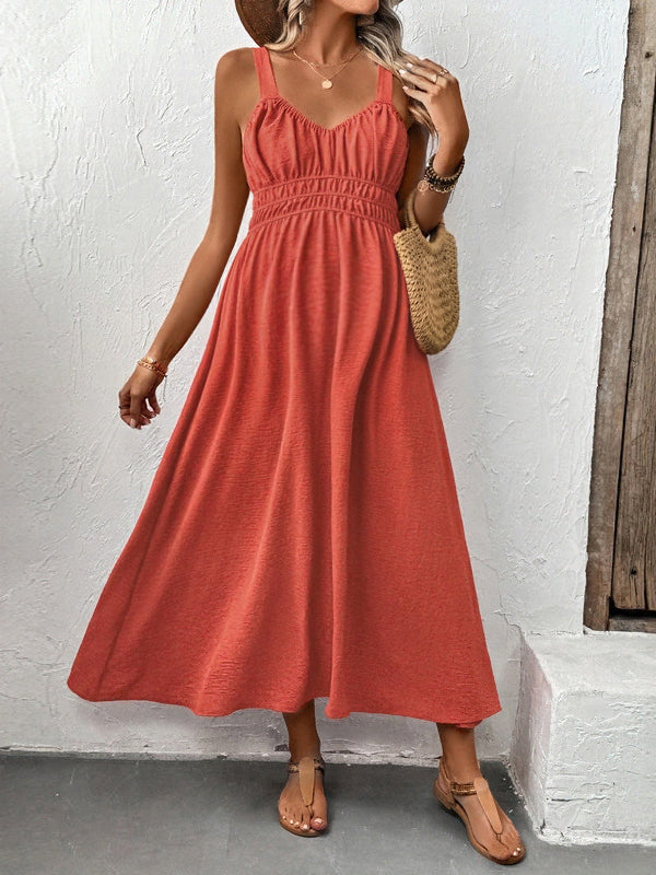 Robe longue grossesse nœud papillon plissé rouge