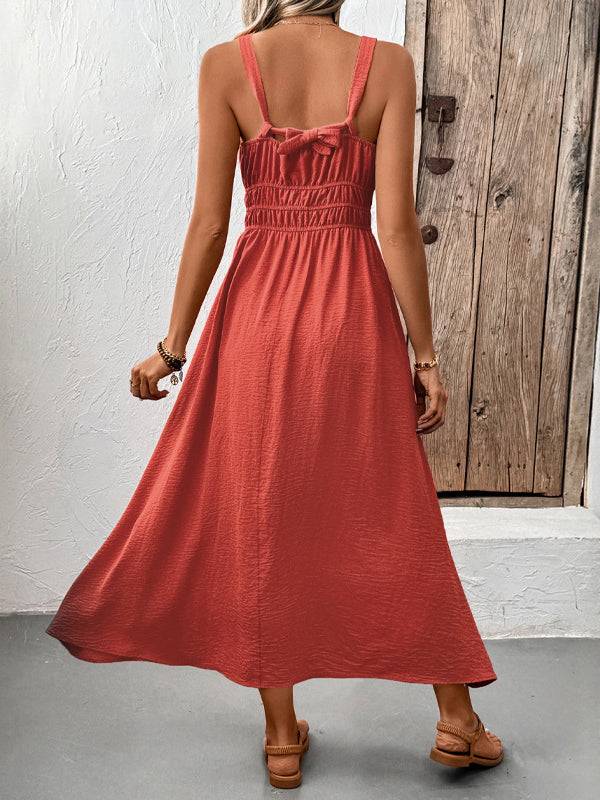 Robe longue grossesse nœud papillon plissé rouge