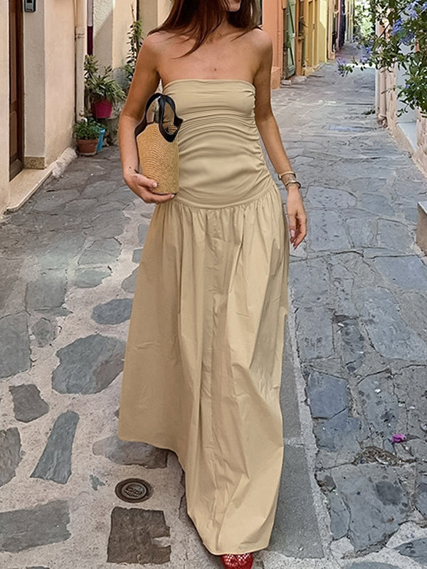Robe longue grossesse épaule dénudée khaki