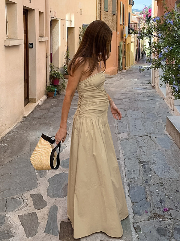 Robe longue grossesse épaule dénudée khaki