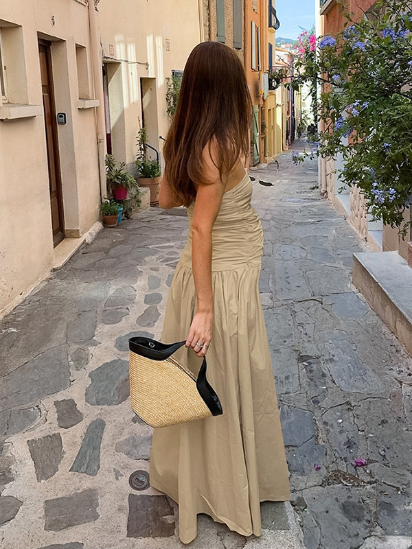 Robe longue grossesse épaule dénudée khaki