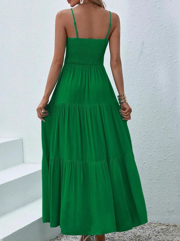 Robe longue grossesse fendu le côté spaghettiträger vert