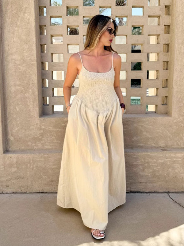 Robe longue grossesse plissé spaghettiträger khaki