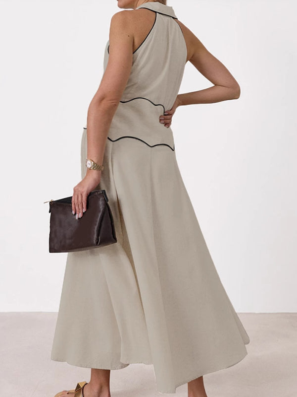 Beaumama robe longue grossesse boutonnage sans manches khaki