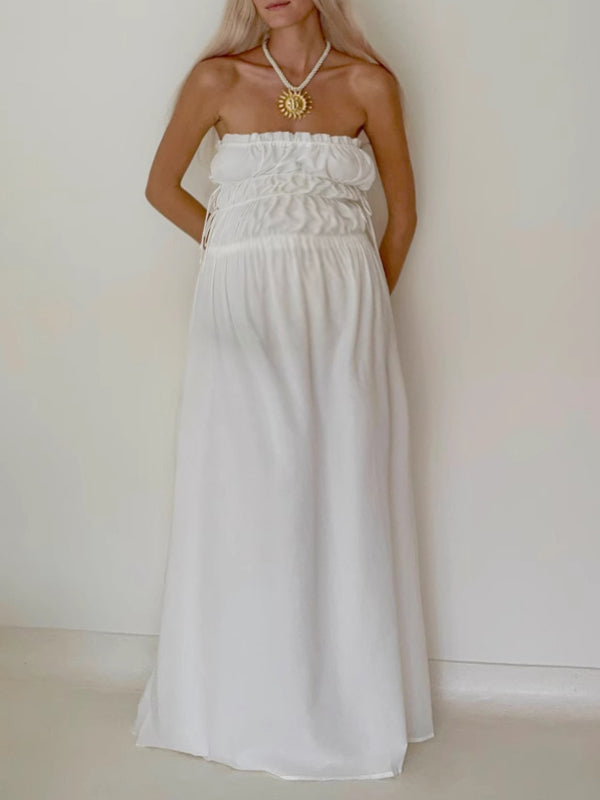 Beaumama robe longue grossesse plissé dos nu blanche