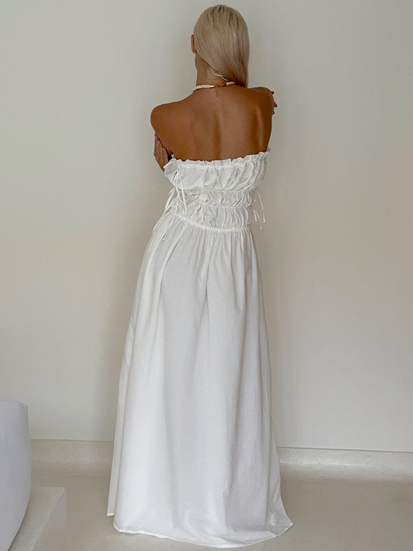 Beaumama robe longue grossesse plissé dos nu blanche