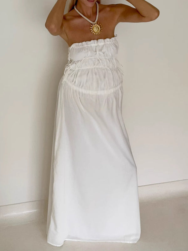 Beaumama robe longue grossesse plissé dos nu blanche