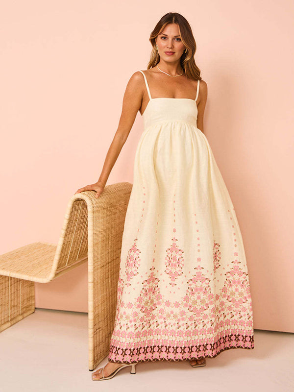 Beaumama robe longue grossesse imprimé fleurie spaghettiträger abricot