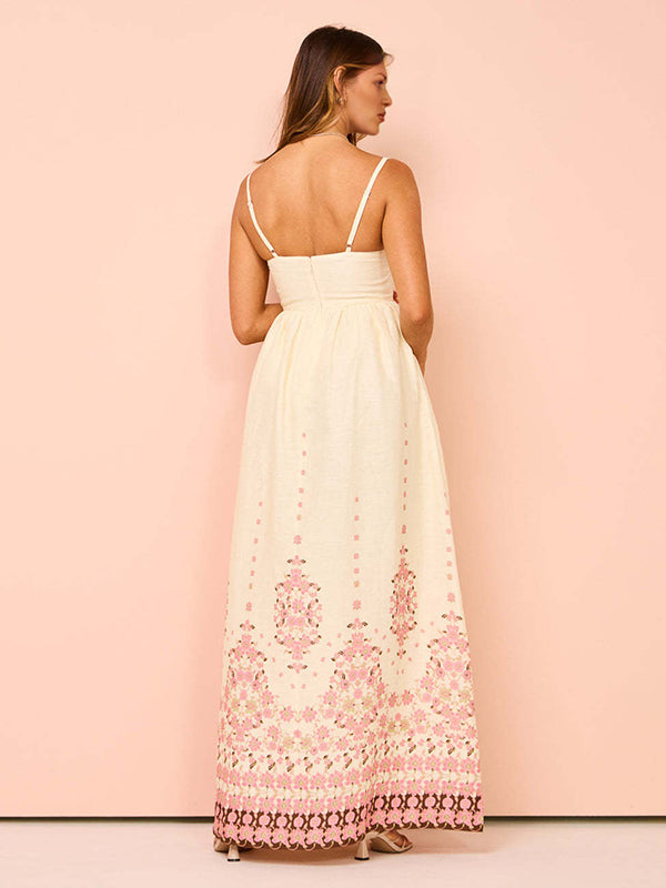 Beaumama robe longue grossesse imprimé fleurie spaghettiträger abricot