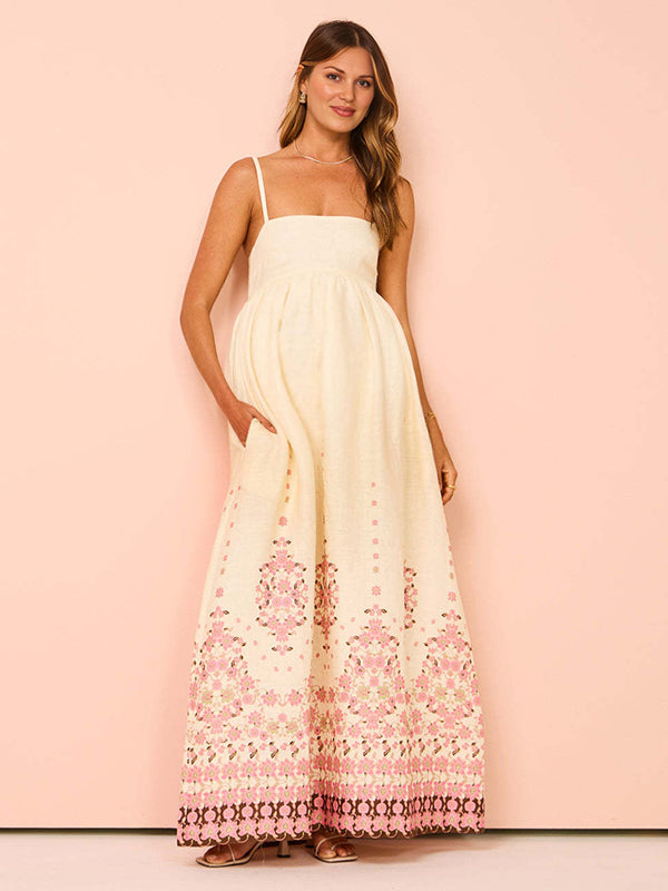 Beaumama robe longue grossesse imprimé fleurie spaghettiträger abricot