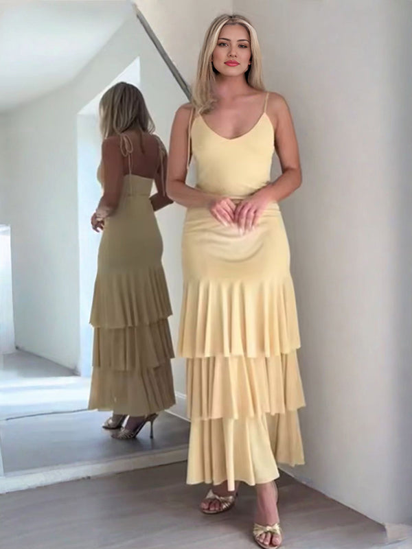 Beaumama robe longue grossesse volants froufrou jaune