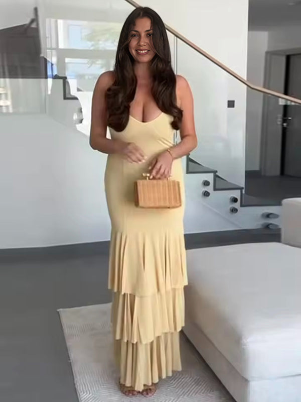 Beaumama robe longue grossesse volants froufrou jaune