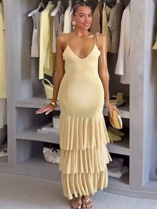 Beaumama robe longue grossesse volants froufrou jaune
