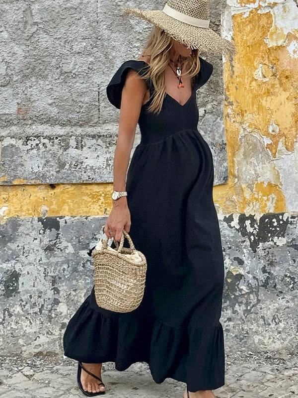 Beaumama robe longue grossesse volants épissage noir