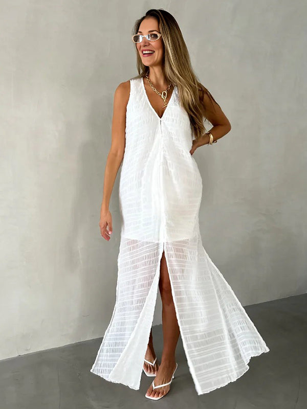 Beaumama robe longue grossesse tulle fendu le côté blanche