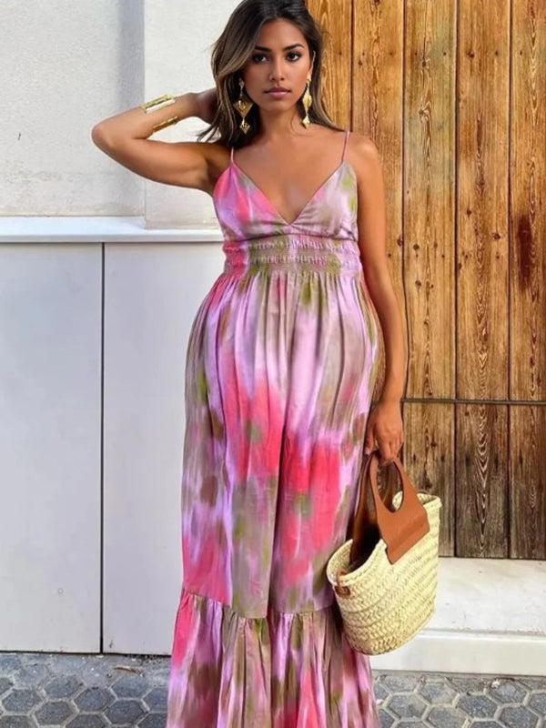 Beaumama robe longue grossesse imprimé fleurie volants dos nu violet