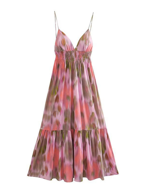Beaumama robe longue grossesse imprimé fleurie volants dos nu violet