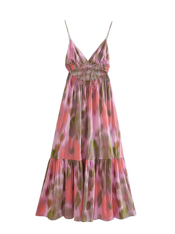 Beaumama robe longue grossesse imprimé fleurie volants dos nu violet