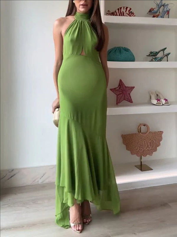 Beaumama robe longue grossesse nœud papillon dos nu vert