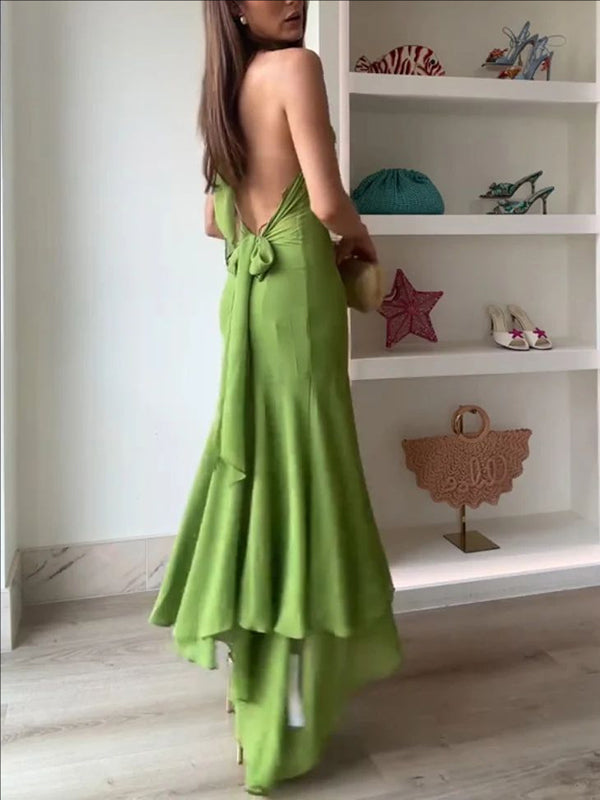 Beaumama robe longue grossesse nœud papillon dos nu vert