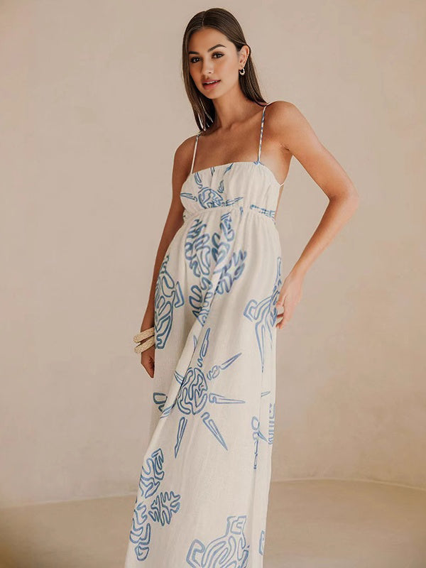 Beaumama robe longue grossesse impression graffiti spaghettiträger fluide blanche