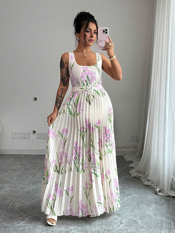 Beaumama robe longue grossesse imprimé fleurie plissé blanche