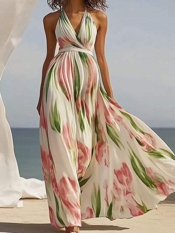 Beaumama robe longue grossesse imprimé fleurie fluide blanche