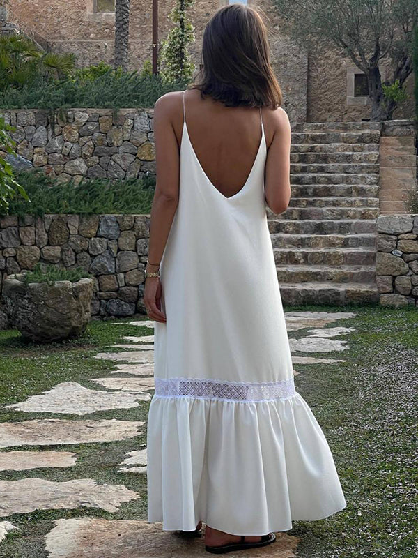 Beaumama robe longue grossesse dentelle volants dos nu blanche