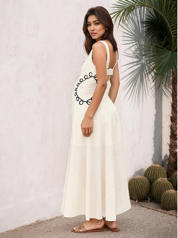 Beaumama robe longue grossesse dos nu broderie blanche