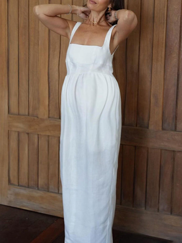 Beaumama robe longue grossesse strap fendu le côté blanche