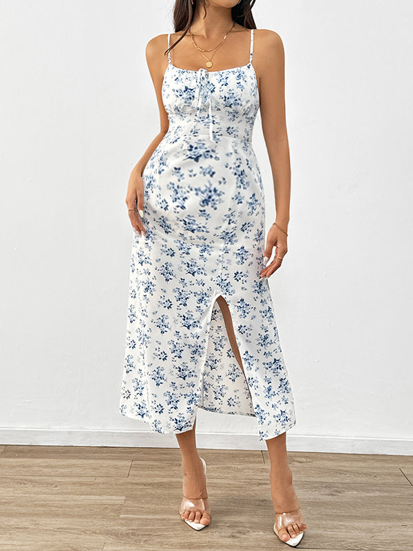 Beaumama robe longue grossesse imprimé fleurie fendu le côté blanche
