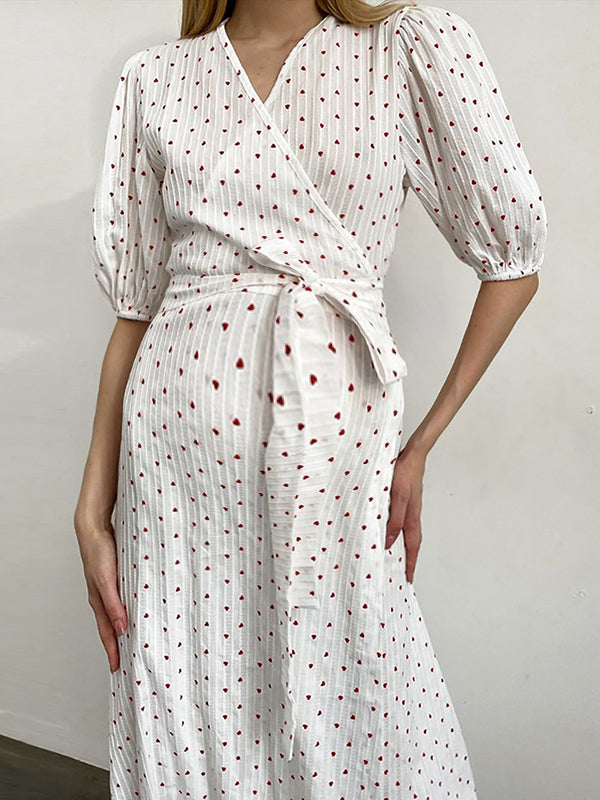Beaumama robe longue grossesse coeur ceinture blanche