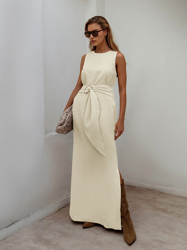 Beaumama robe longue grossesse ceinture fendu le côté khaki