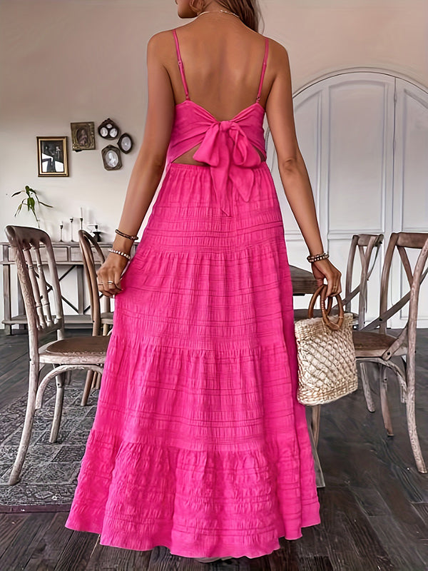 Beaumama robe longue grossesse nœud papillon strap rose framboise