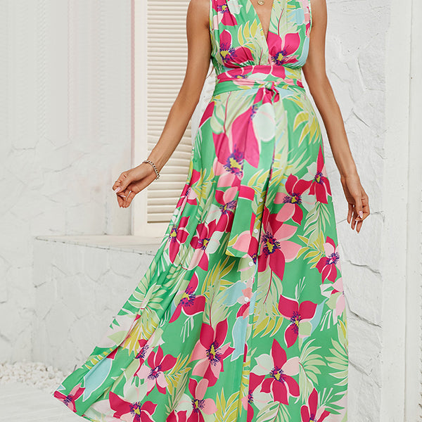 Beaumama robe longue grossesse vacances imprimé fleurie ceinture fente avant femme enceinte