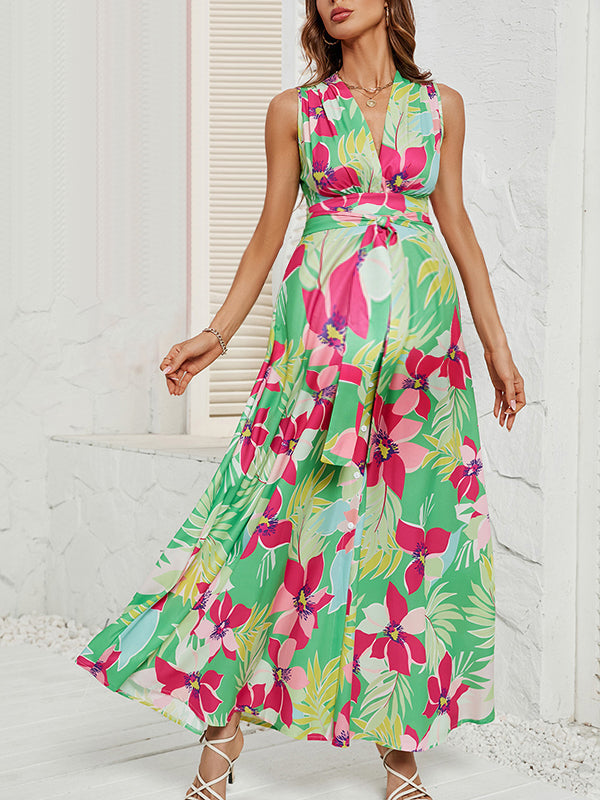 Beaumama robe longue grossesse vacances imprimé fleurie ceinture fente avant femme enceinte