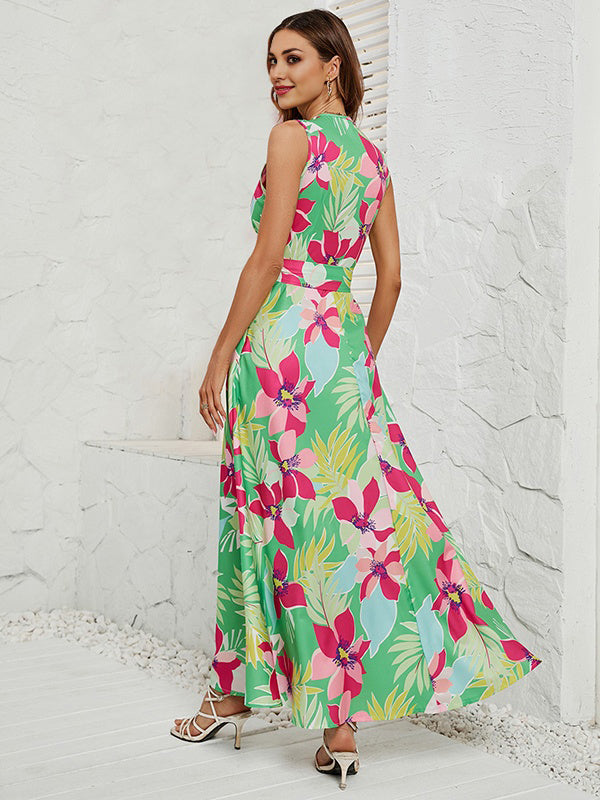 Beaumama robe longue grossesse vacances imprimé fleurie ceinture fente avant femme enceinte