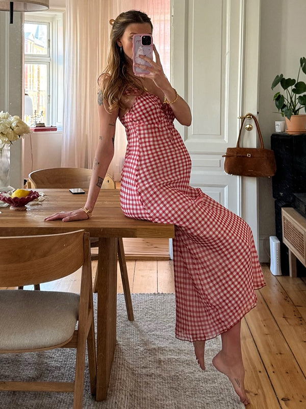 Beaumama robe longue grossesse mignon carreaux volants coulisse taille femme enceinte