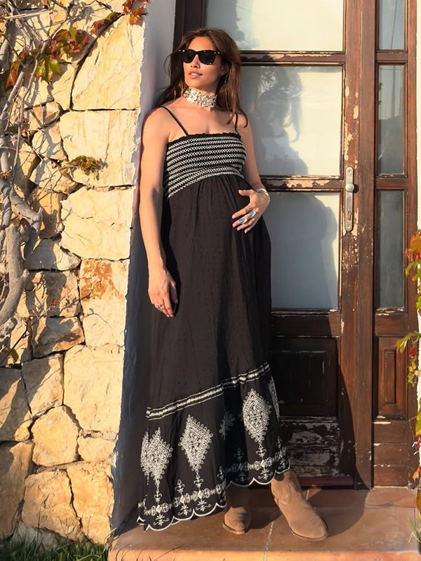 Beaumama robe longue grossesse vacances tribal bord ondulé spaghettiträger femme enceinte