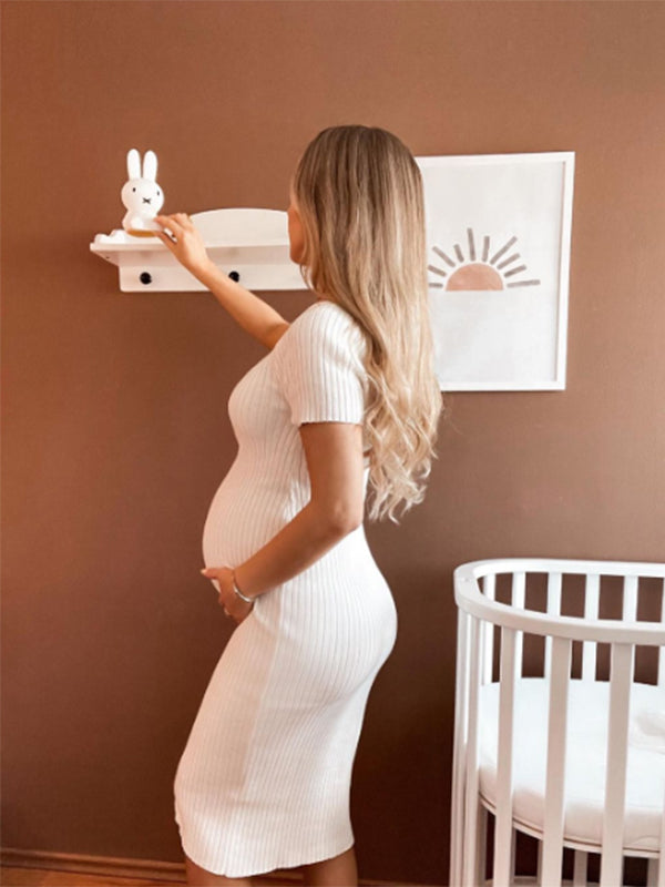 Beaumama robe longue grossesse moulante femme enceinte blanche