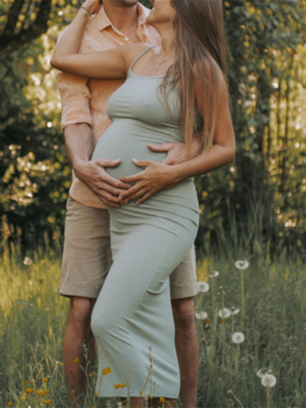 Beaumama robe longue grossesse spaghettiträger dos nu femme enceinte vert