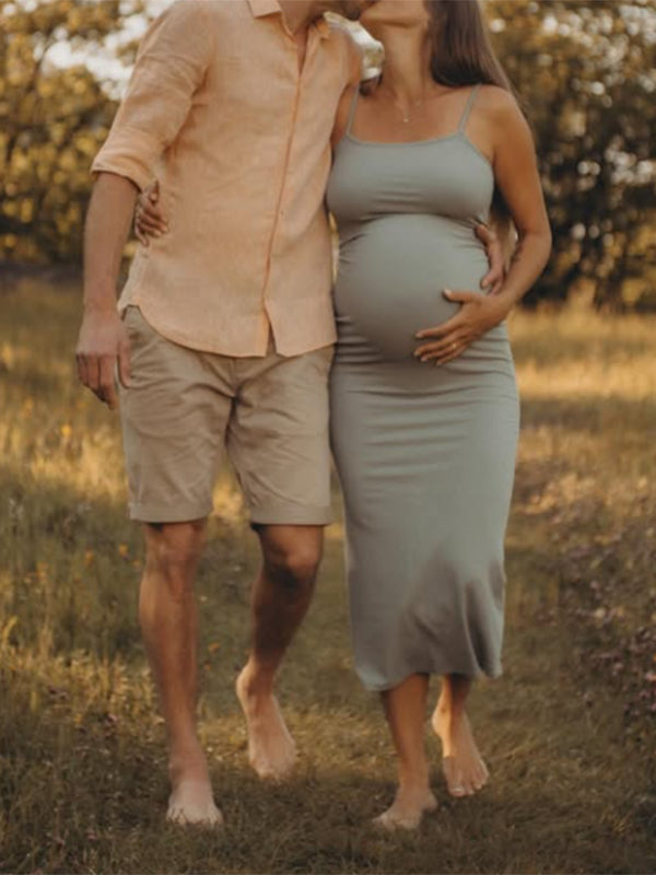 Beaumama robe longue grossesse spaghettiträger dos nu femme enceinte vert