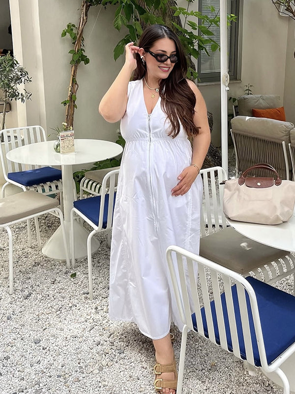 Beaumama robe longue grossesse fermeture éclair confortable blanche femme enceinte